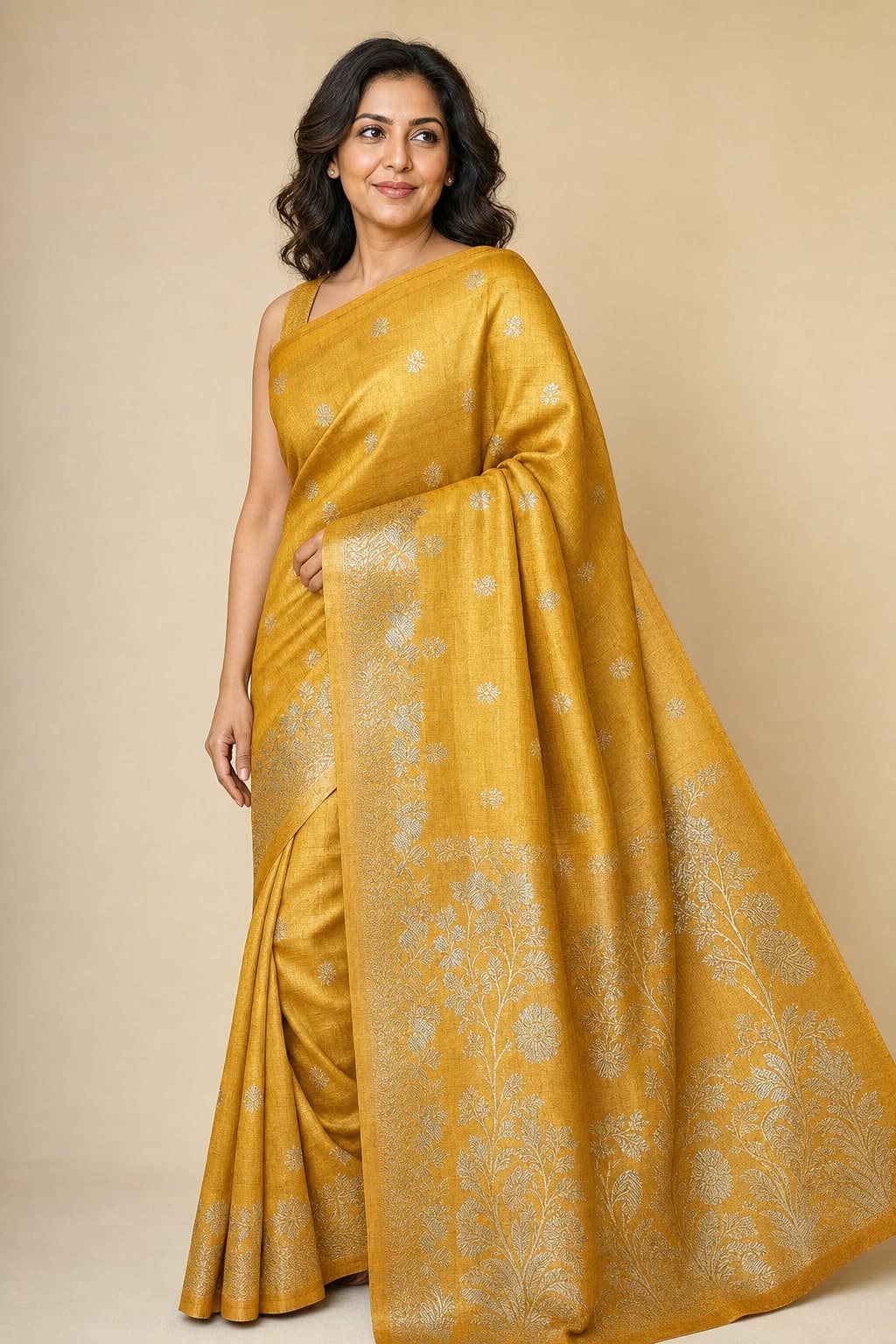 Mustard Silk Floral — styled view