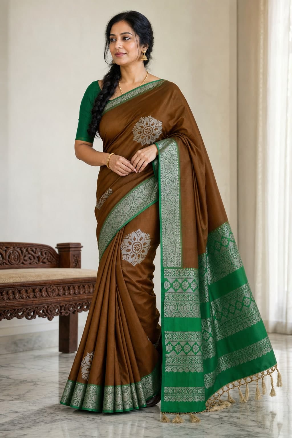 Brown Green Floral Motif — styled view
