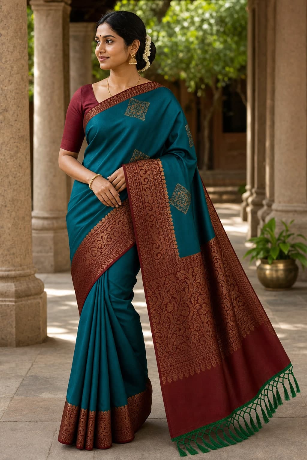 Teal Silk Floral — styled view