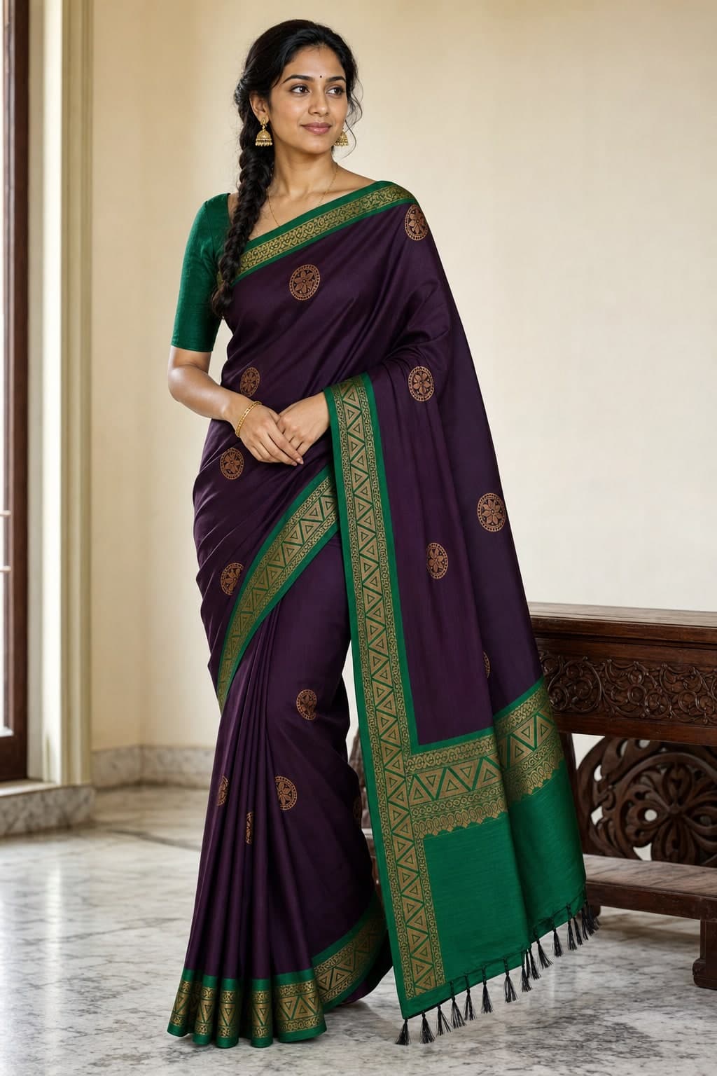 Purple Cotton Geometric Border — styled view