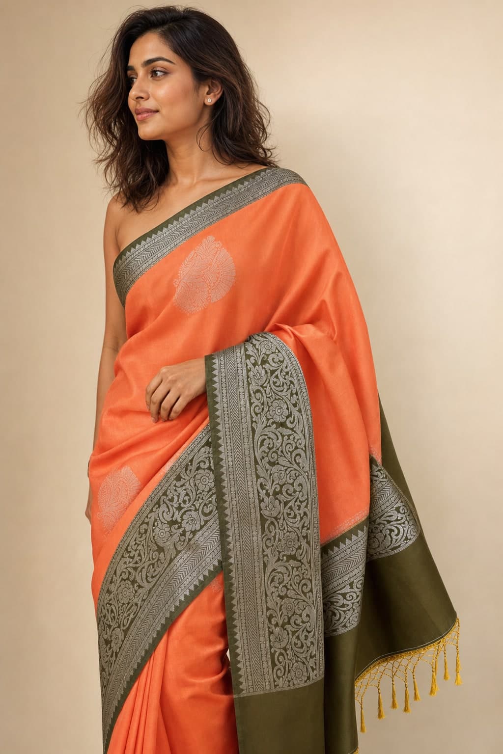 Orange Olive Brocade — styled view