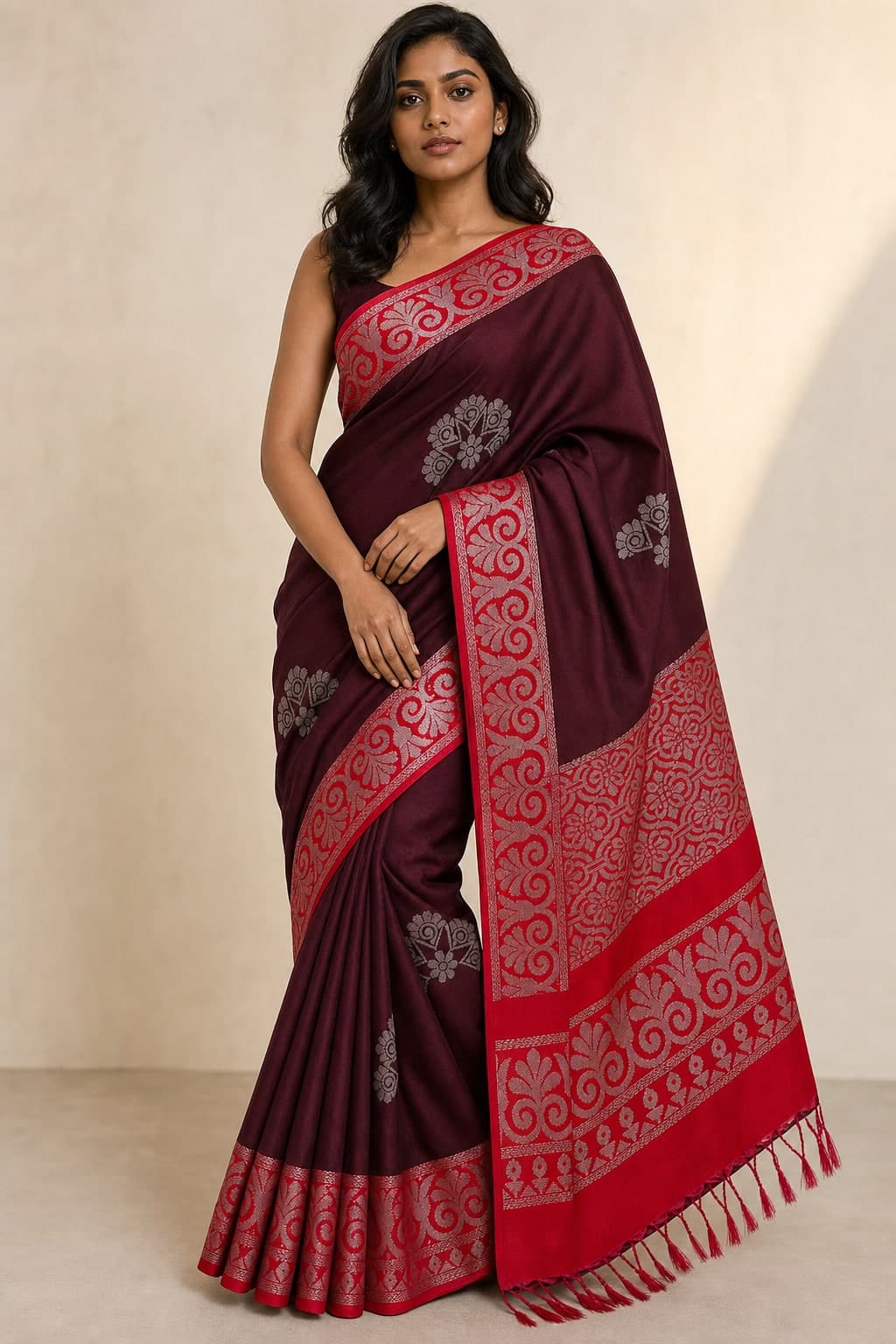 Maroon Silk Paisley Border — styled view