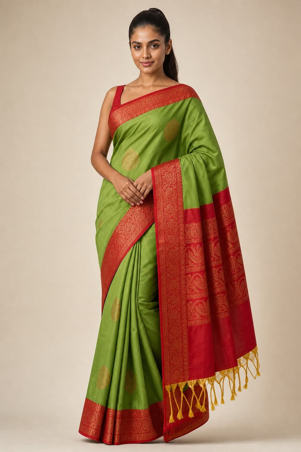 Green Silk Red Border — styled view