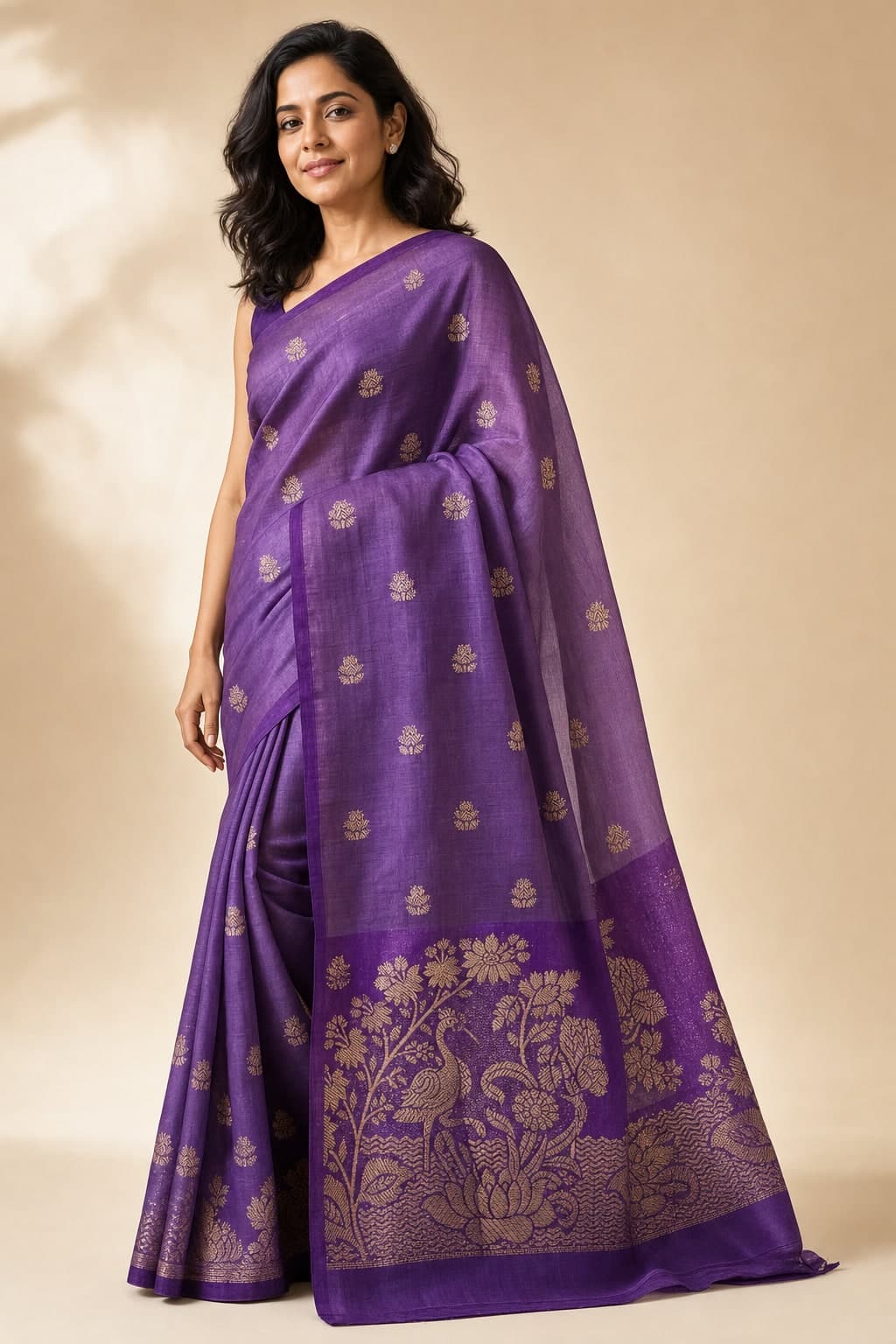 Purple Silk Peacock Motif — styled view