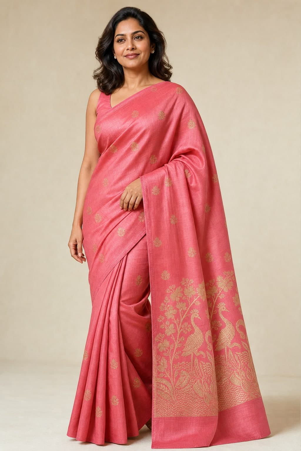 Pink Silk Peacock Motif — styled view