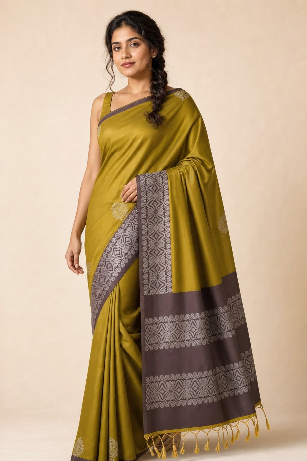 Olive Silk Geometric Border — styled view