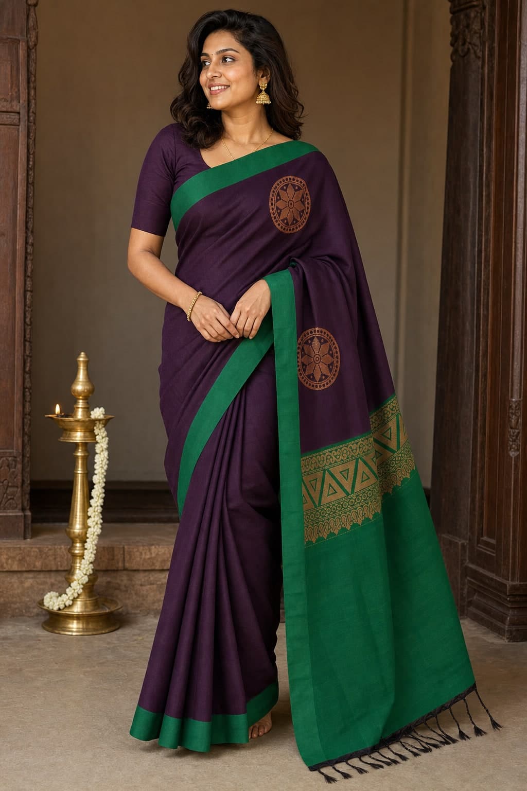 Purple Cotton Geometric Border — styled view