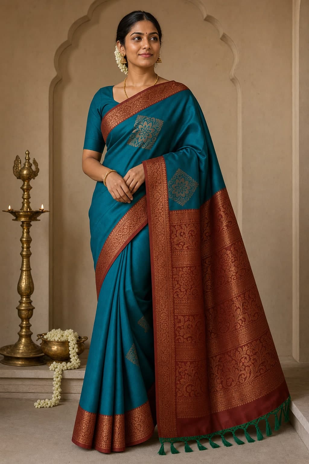 Teal Silk Floral — styled view