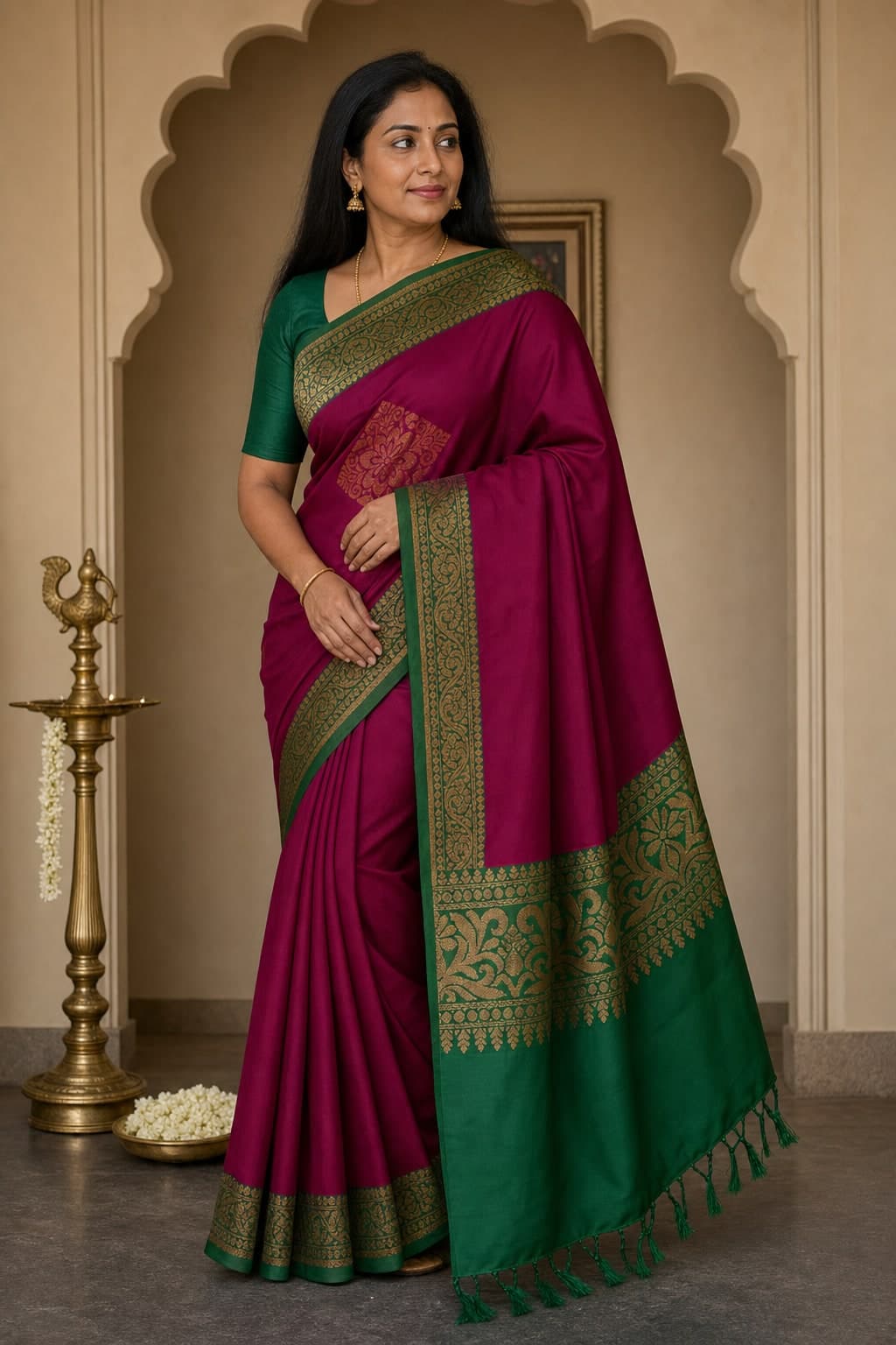 Maroon Silk Floral — styled view
