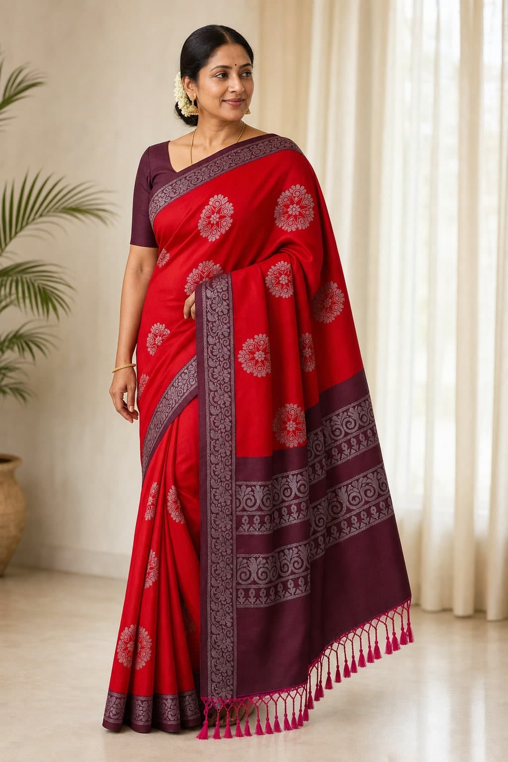 Red Silk Floral — styled view