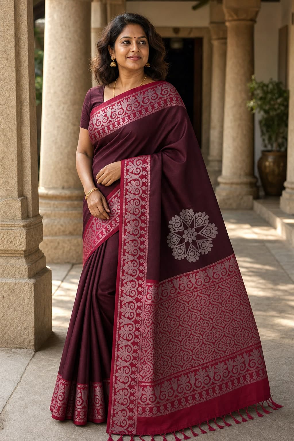 Maroon Silk Floral — styled view