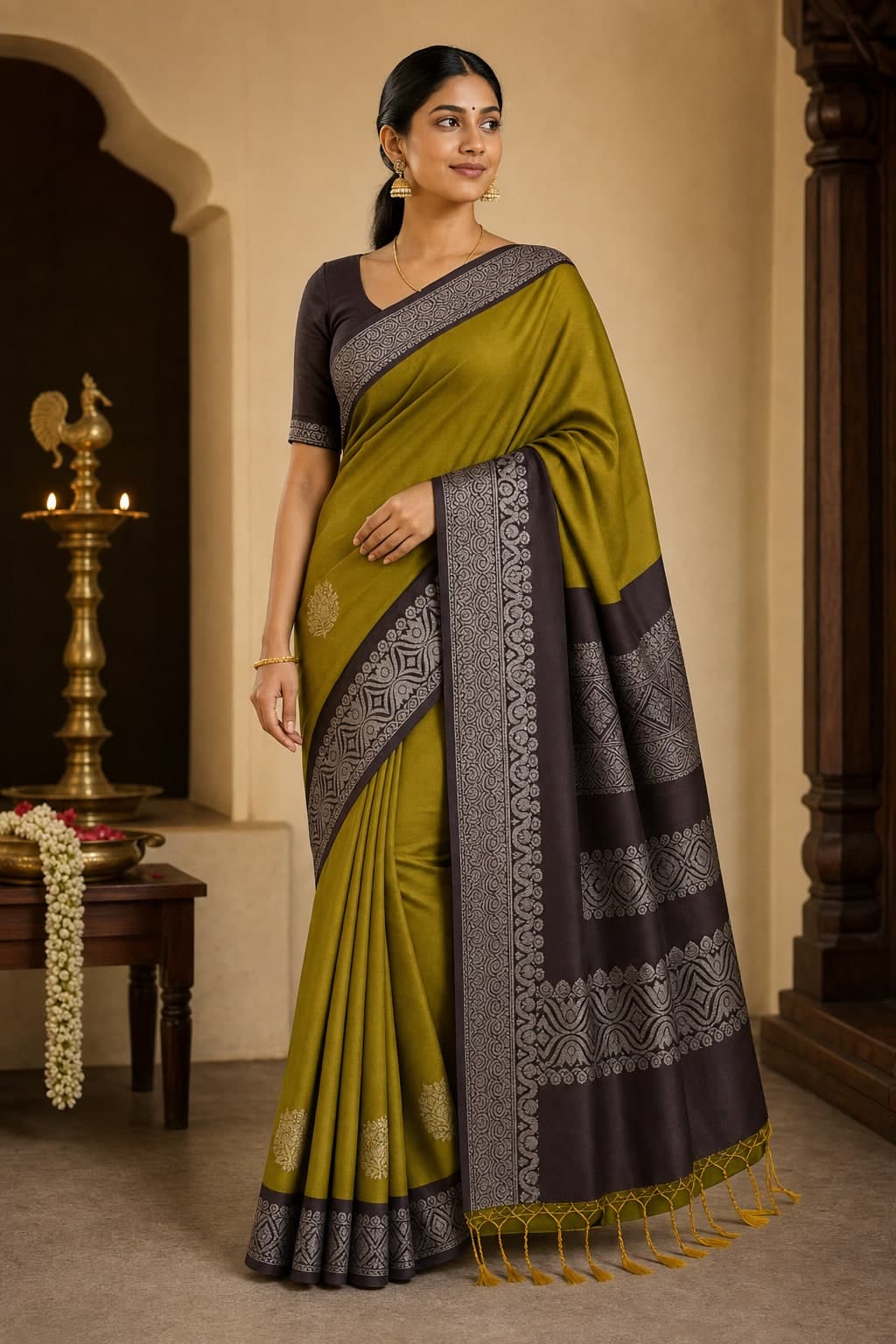 Olive Silk Peacock Border — styled view