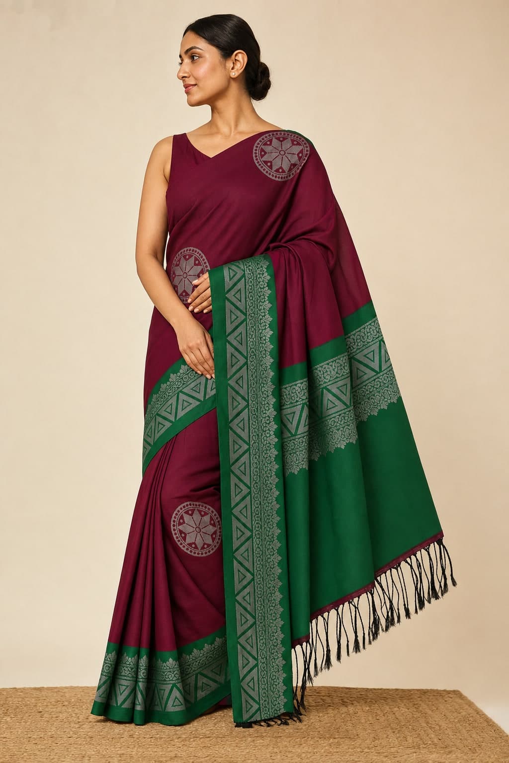 Maroon Green Circular Motif — styled view