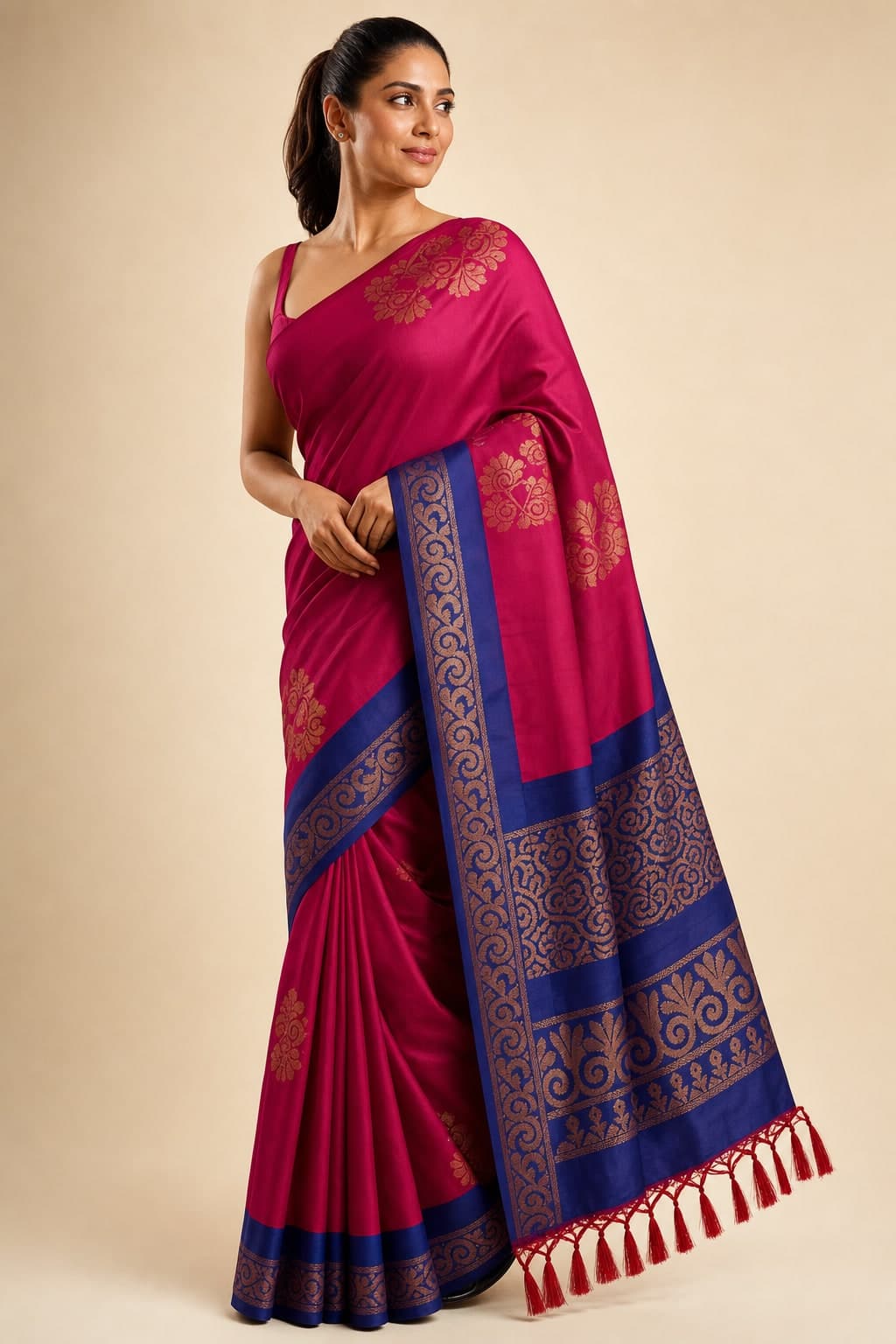 Magenta Silk Floral Border — styled view