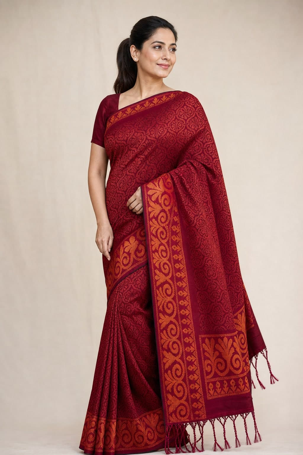 Red Silk Floral — styled view