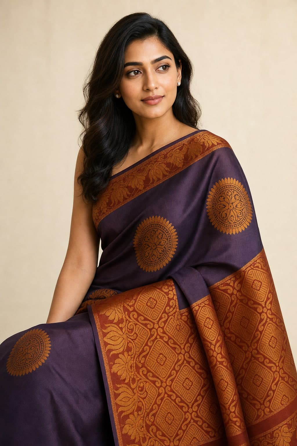 Purple Silk Sun Motif — styled view