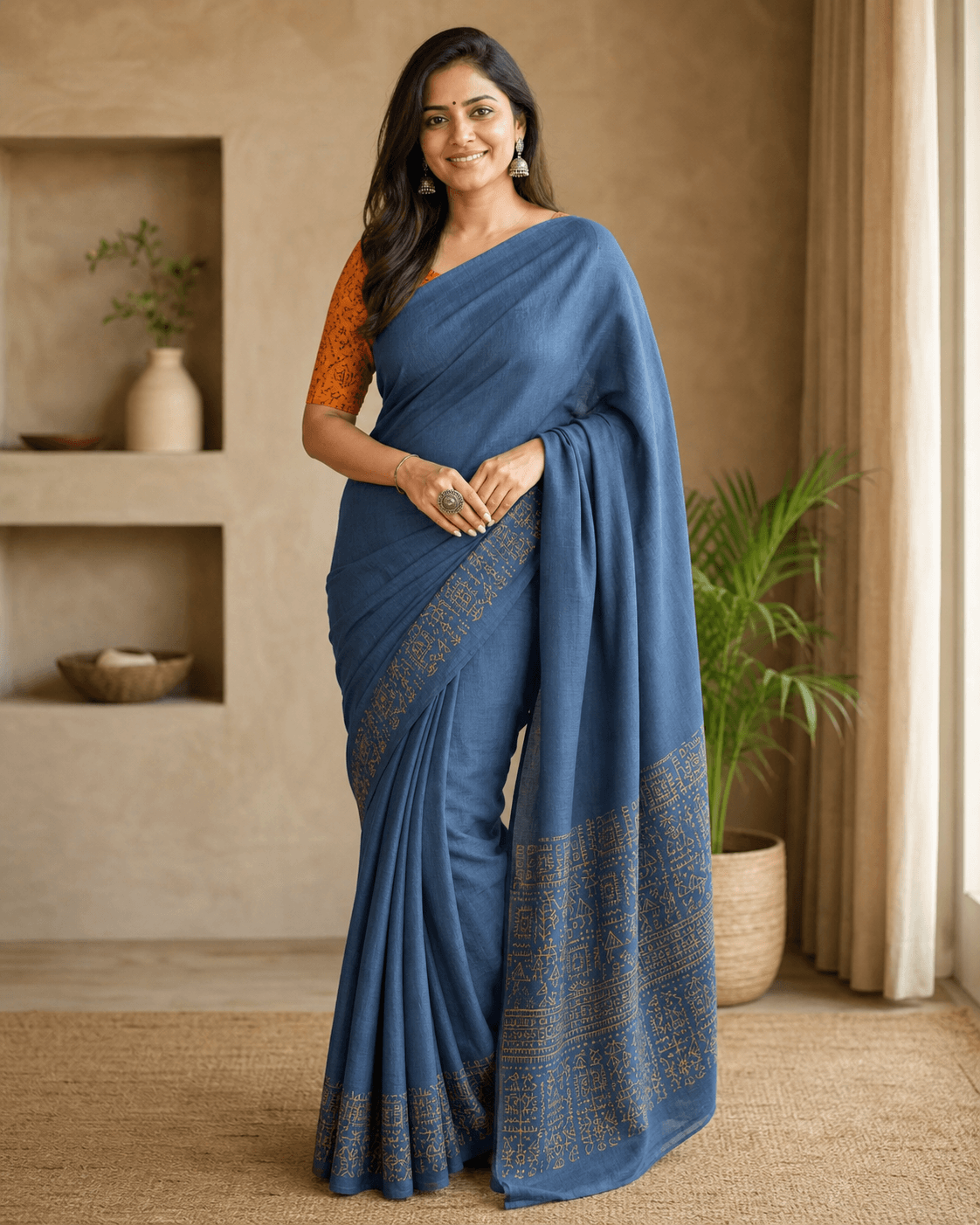 Steel Blue Warli Saree