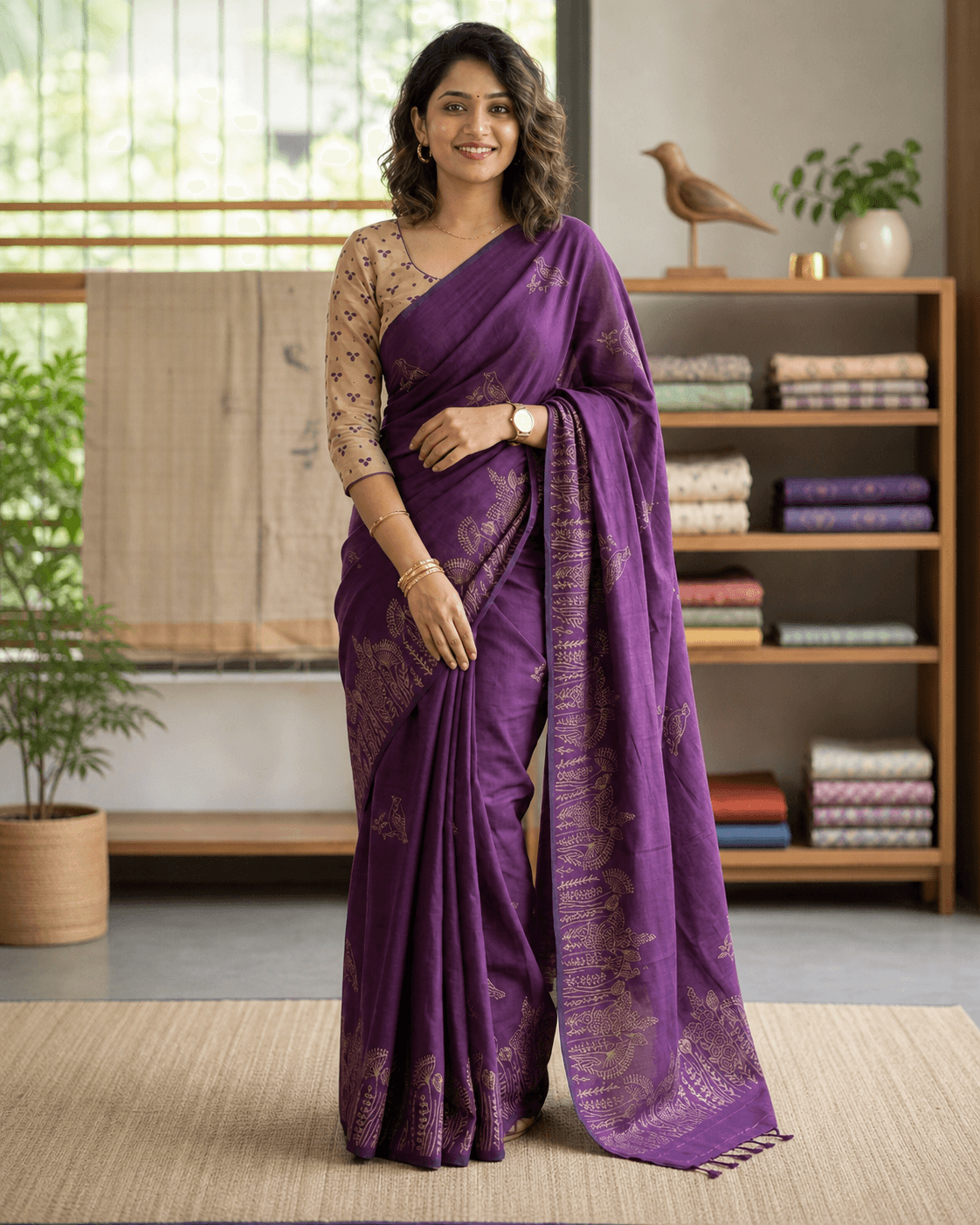 Purple Bird Motif Saree