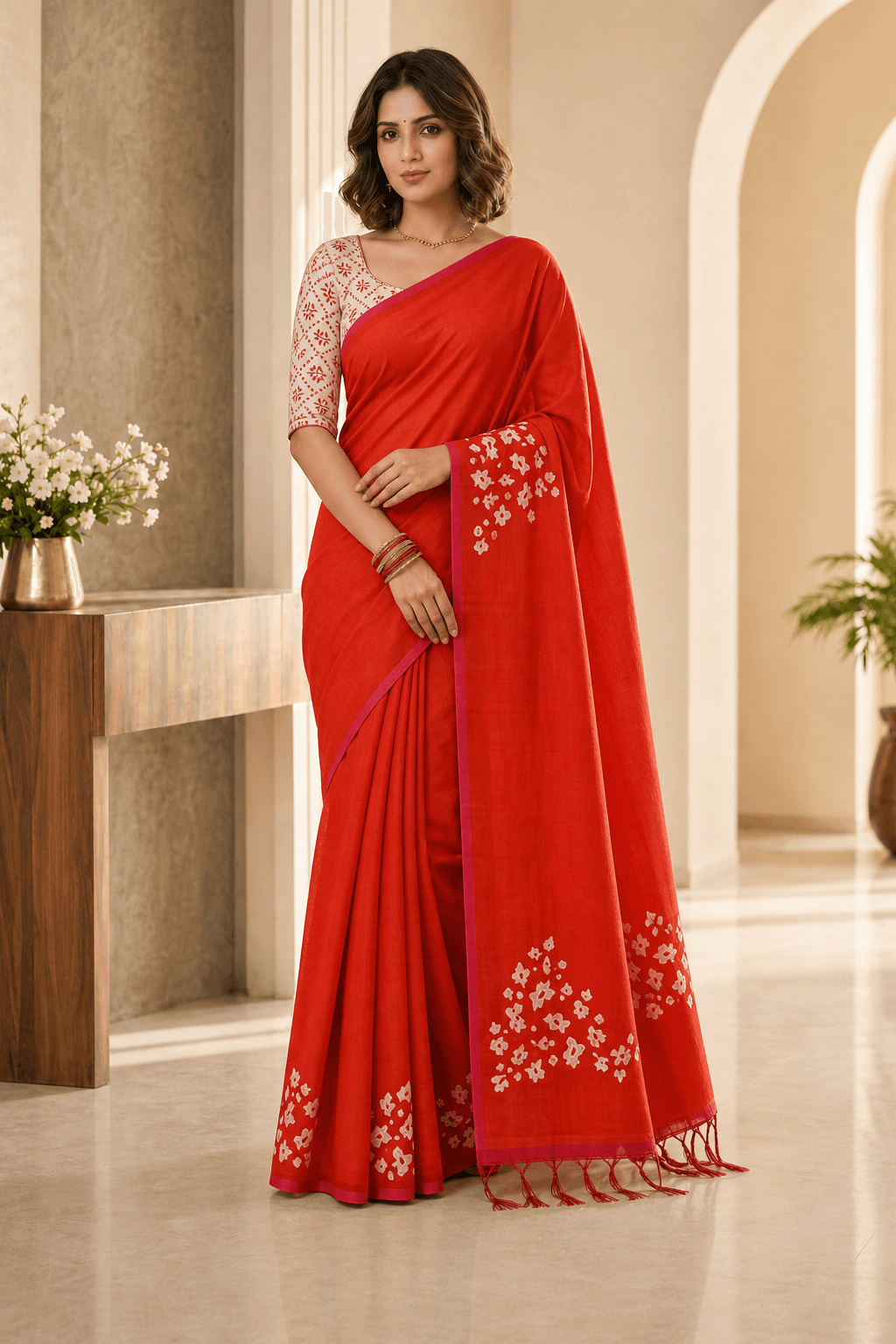 Red Floral Embroidered Saree