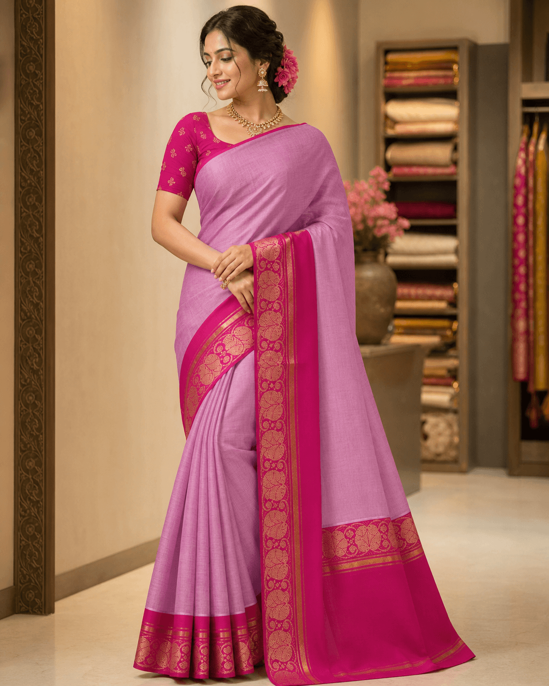 Lavender Magenta Border Saree