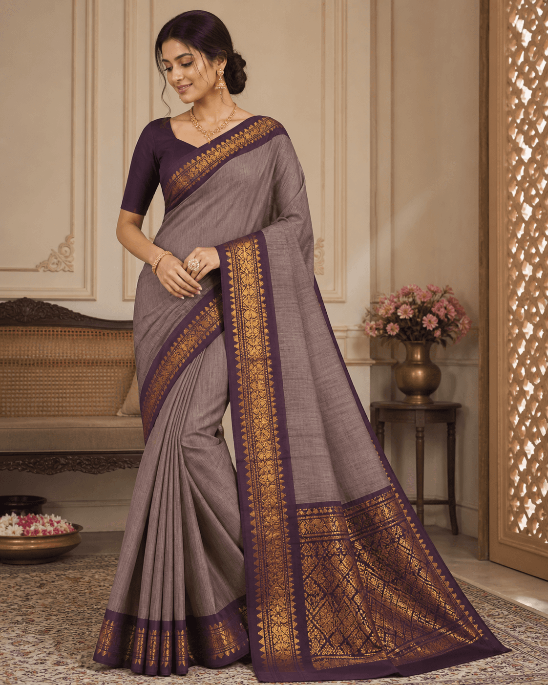 Mauve Purple Zari Saree