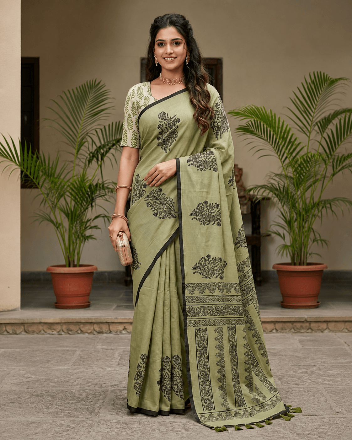 Sage Green Printed Saree
