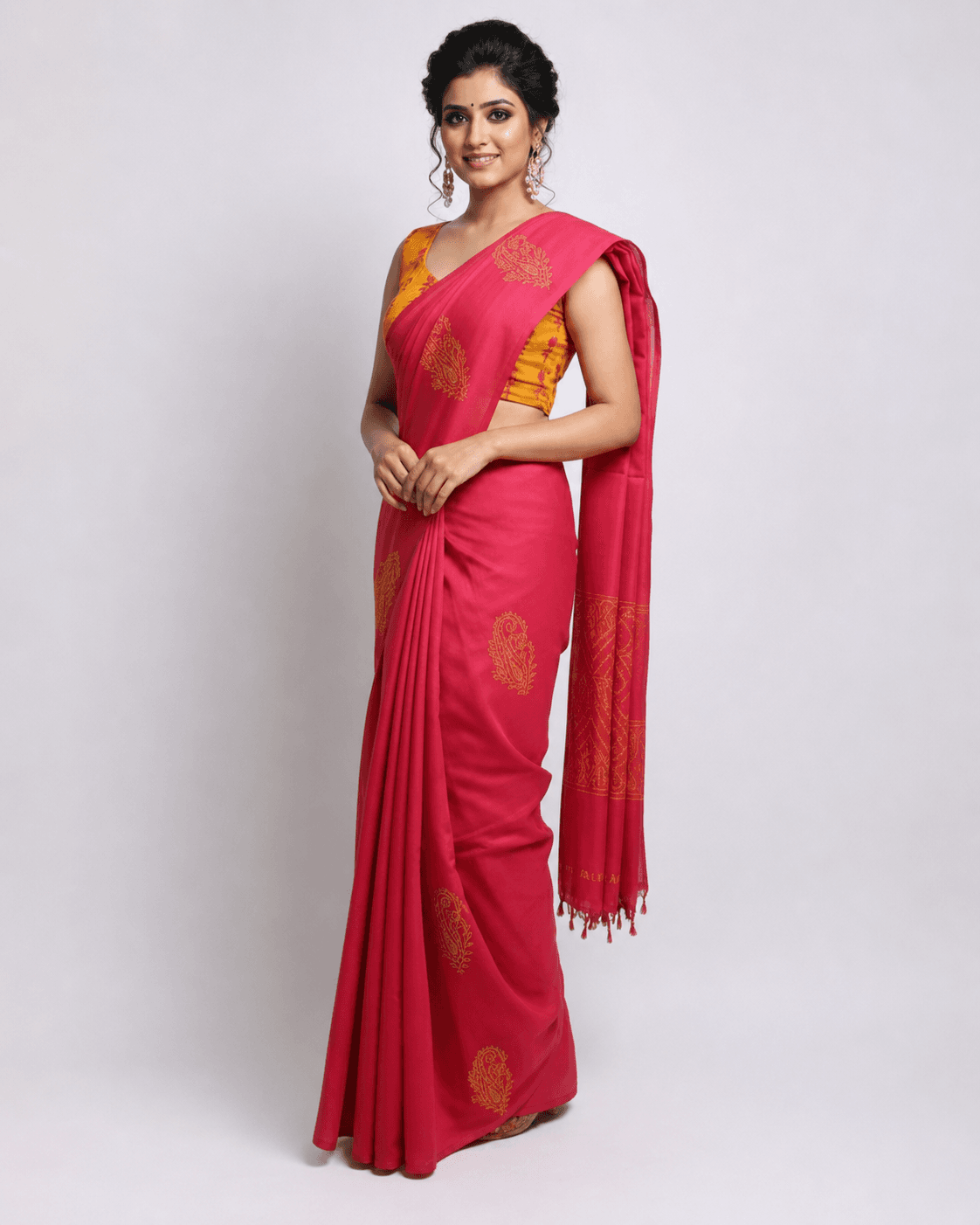 Pink Cotton Paisley Saree