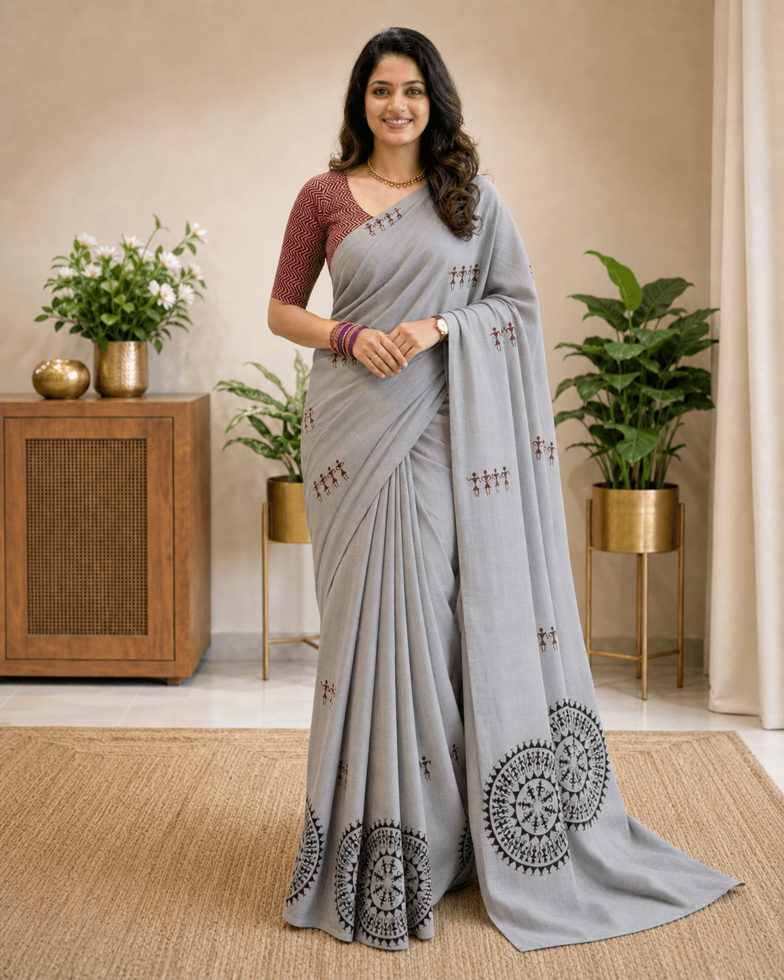 Grey Warli Print Saree