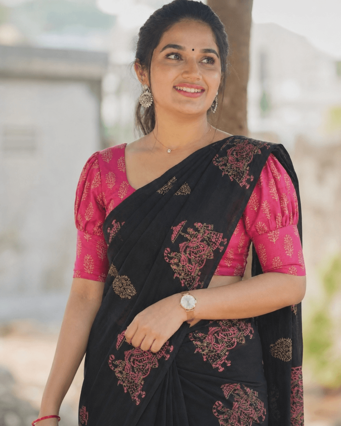 Black Cotton Elephant Motif