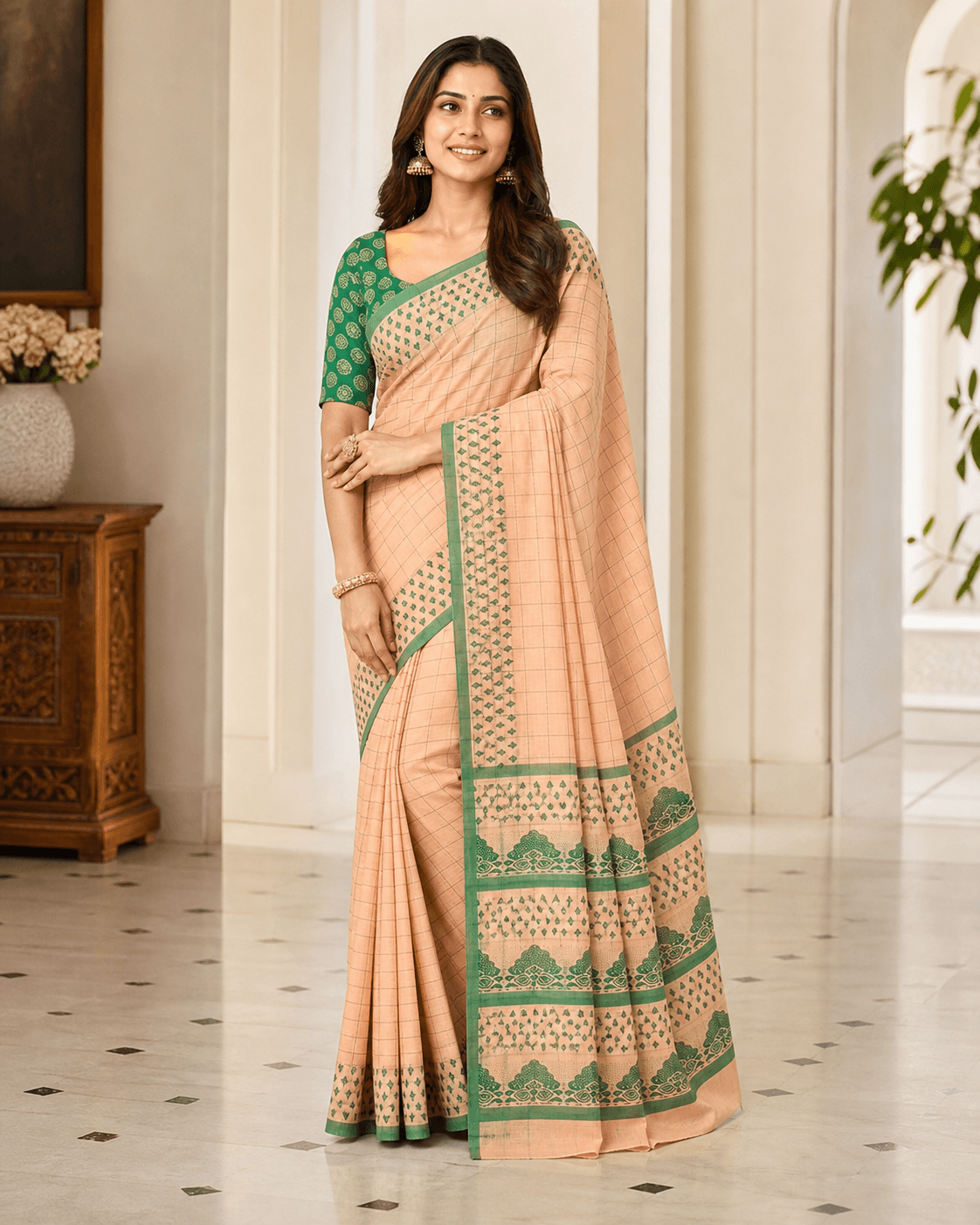 Peach Checkered Green Border