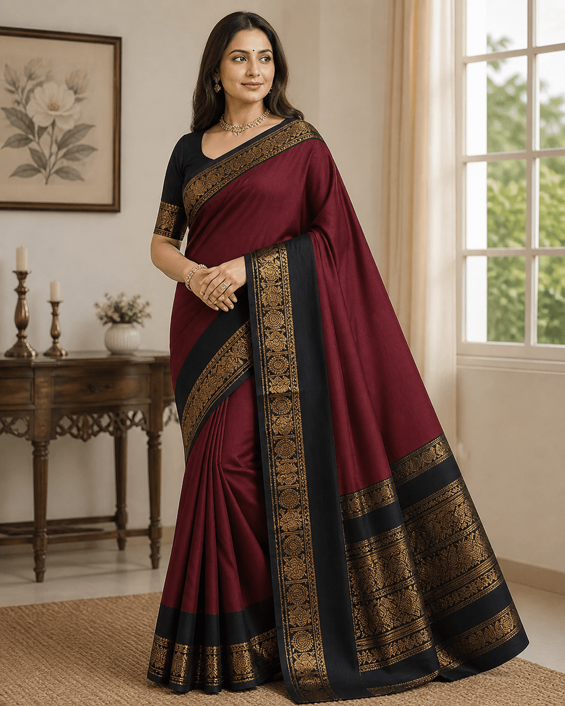 Maroon Silk Border Saree