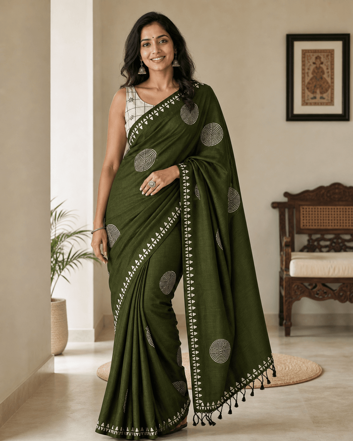 Olive Green Circular Motif