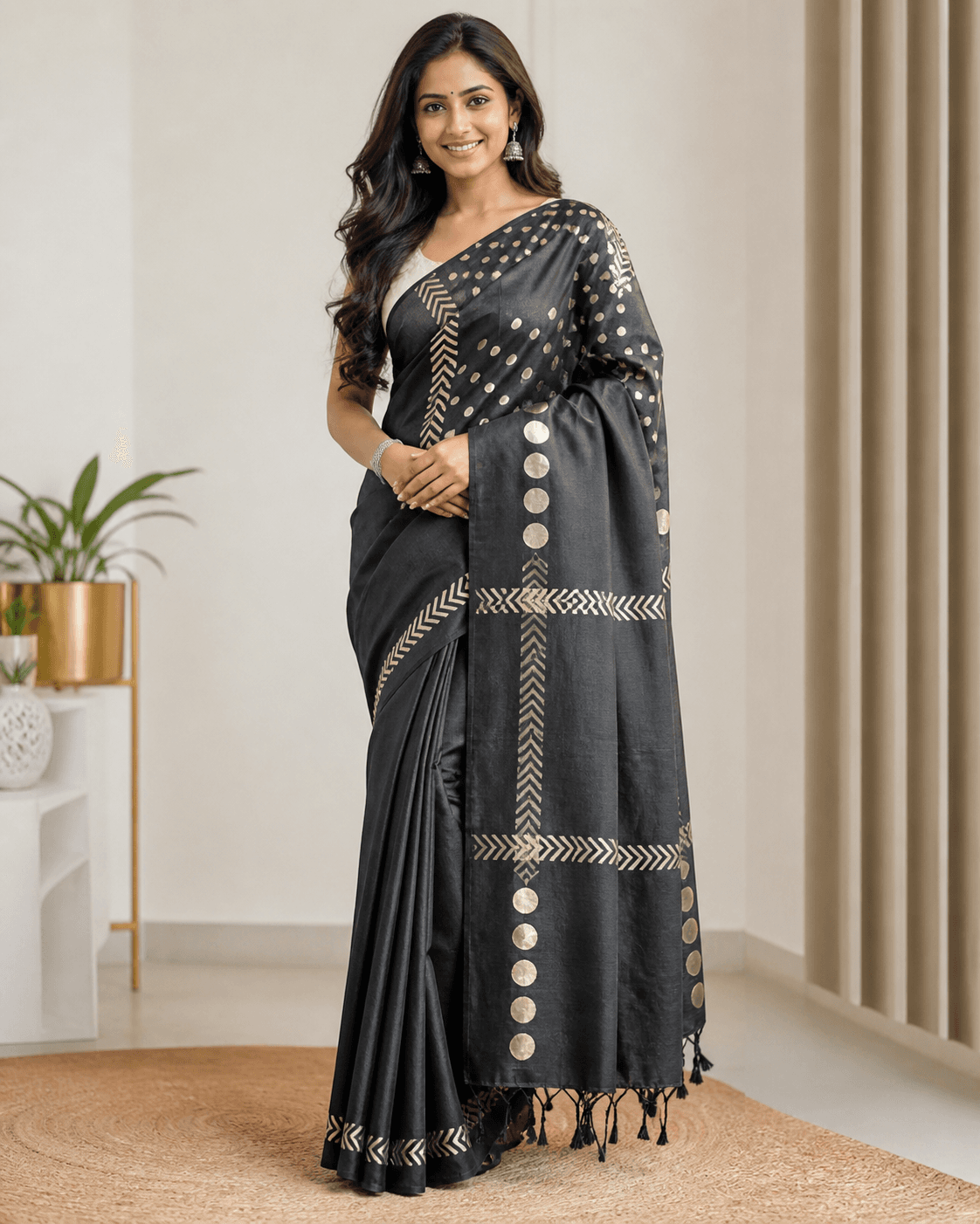 Black Cotton Geometric Motif