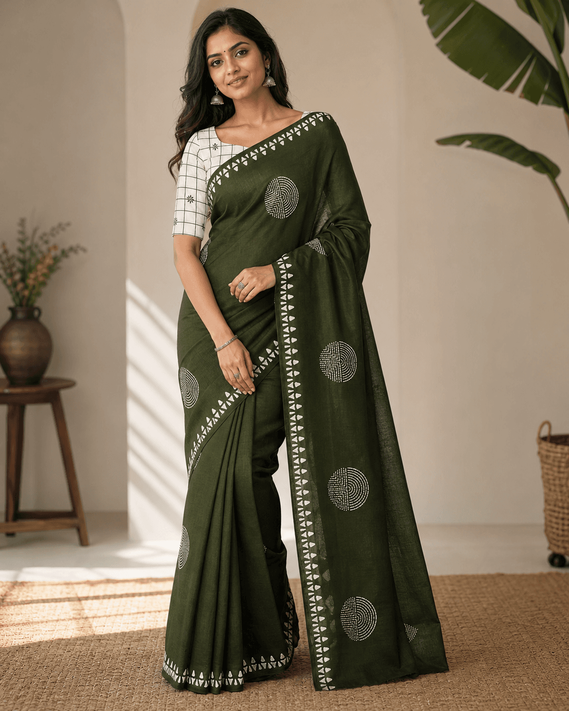 Olive Green Geometric Motif
