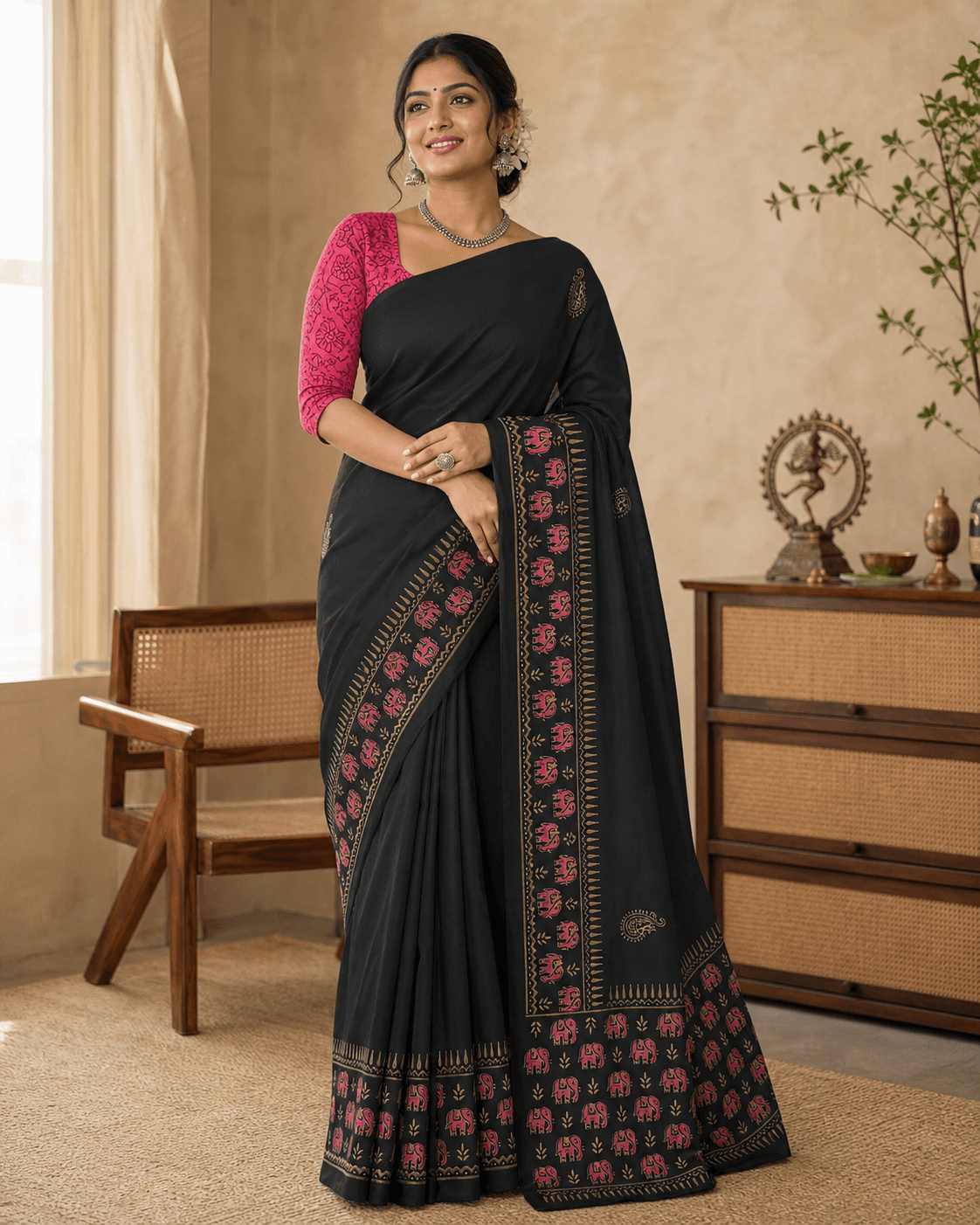 Black Silk Elephant Border