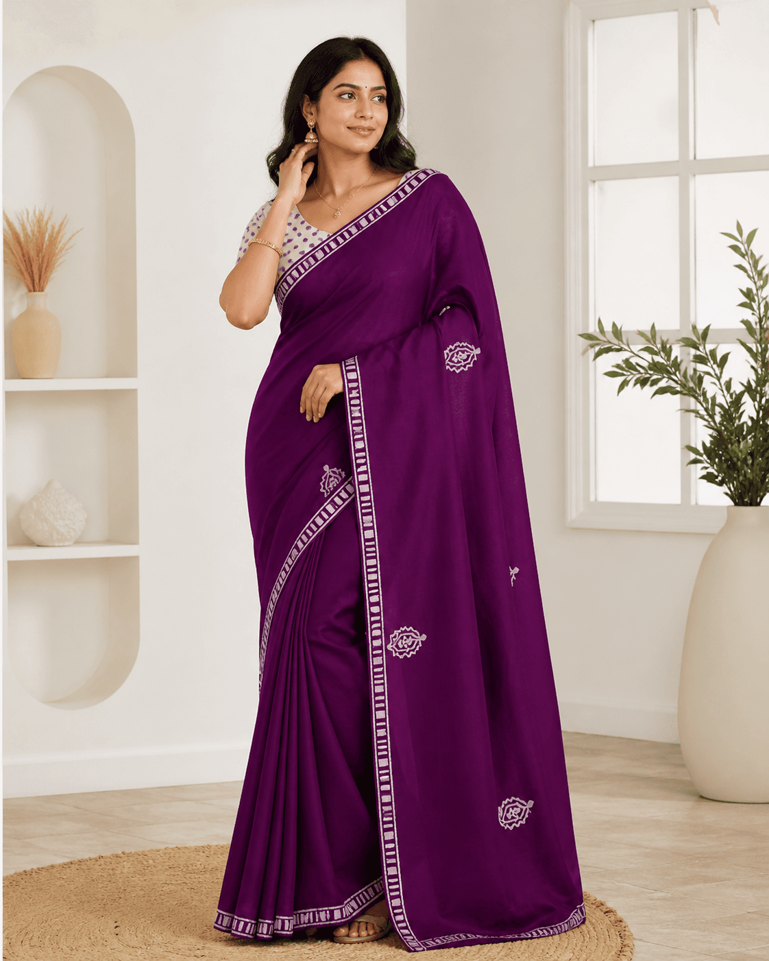 Purple Embroidered Motif Saree