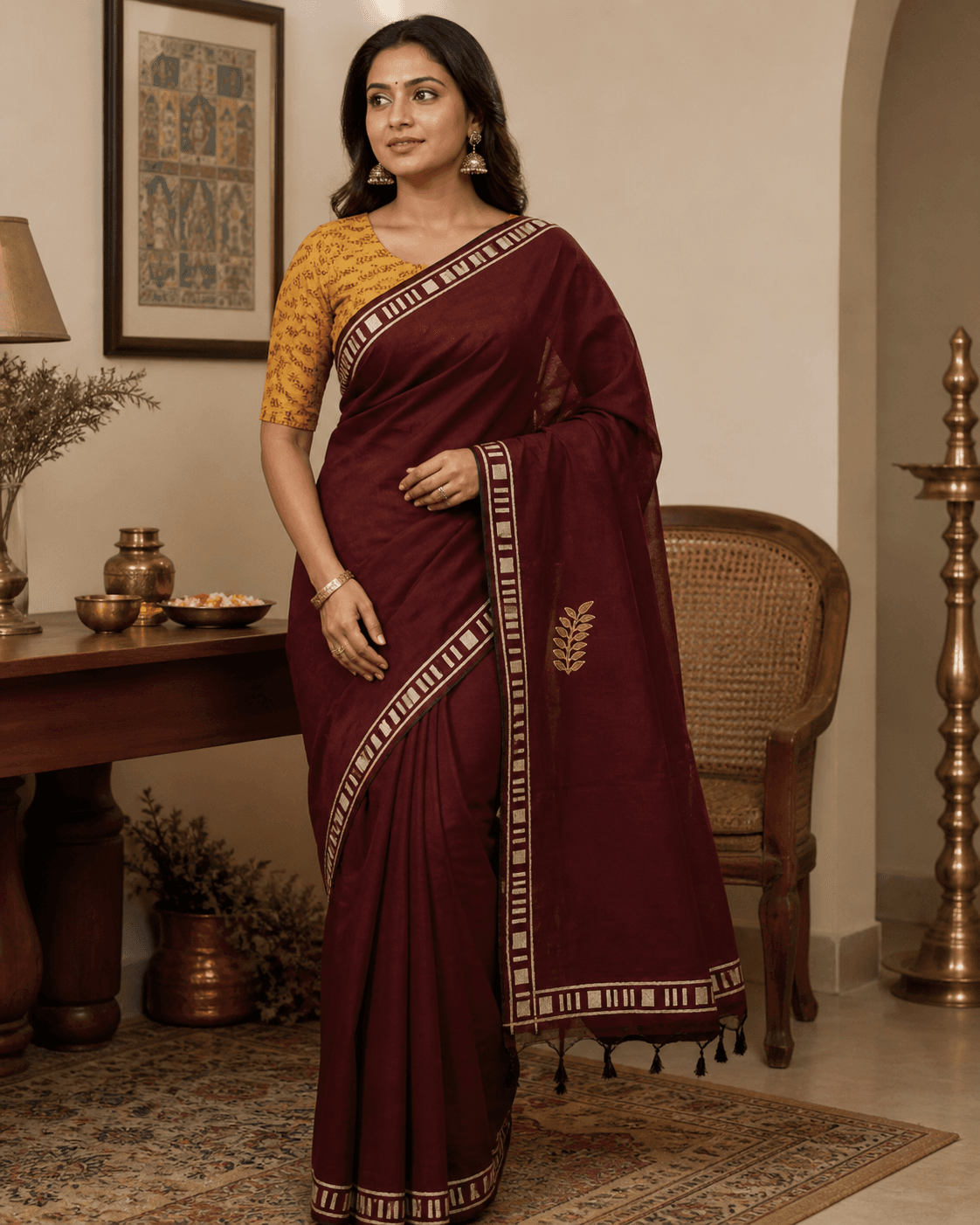 Maroon Cotton Leaf Motif
