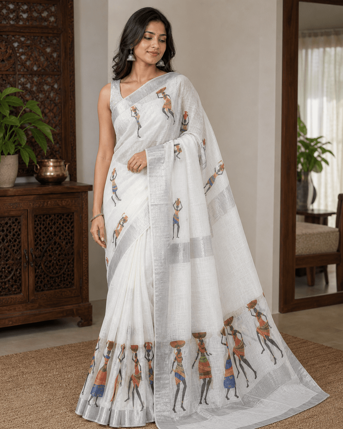 White Cotton Tribal Motif